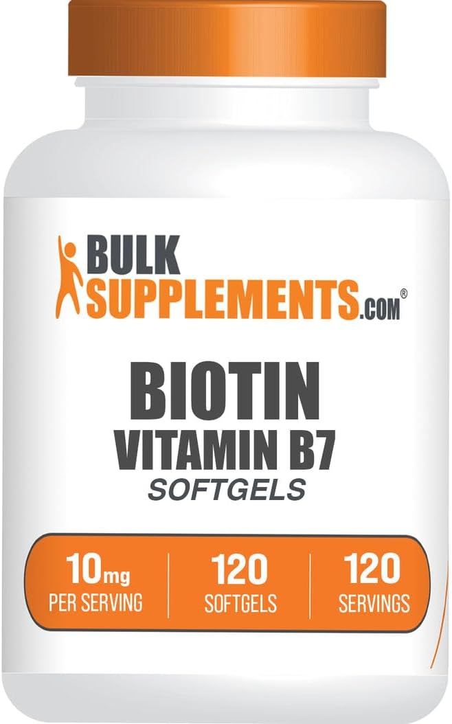 BulkSupplements.com Biotin 10000mcg Softgels - Hair, Skin, and Nails Vitamin B7 Supplement, Gluten-Free - 120 Softgels