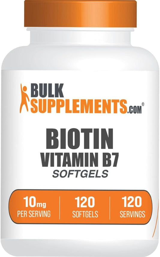 BulkSupplements.com Biotin 10000mcg Softgels - Hair, Skin, and Nails Vitamin B7 Supplement, Gluten-Free - 120 Softgels
