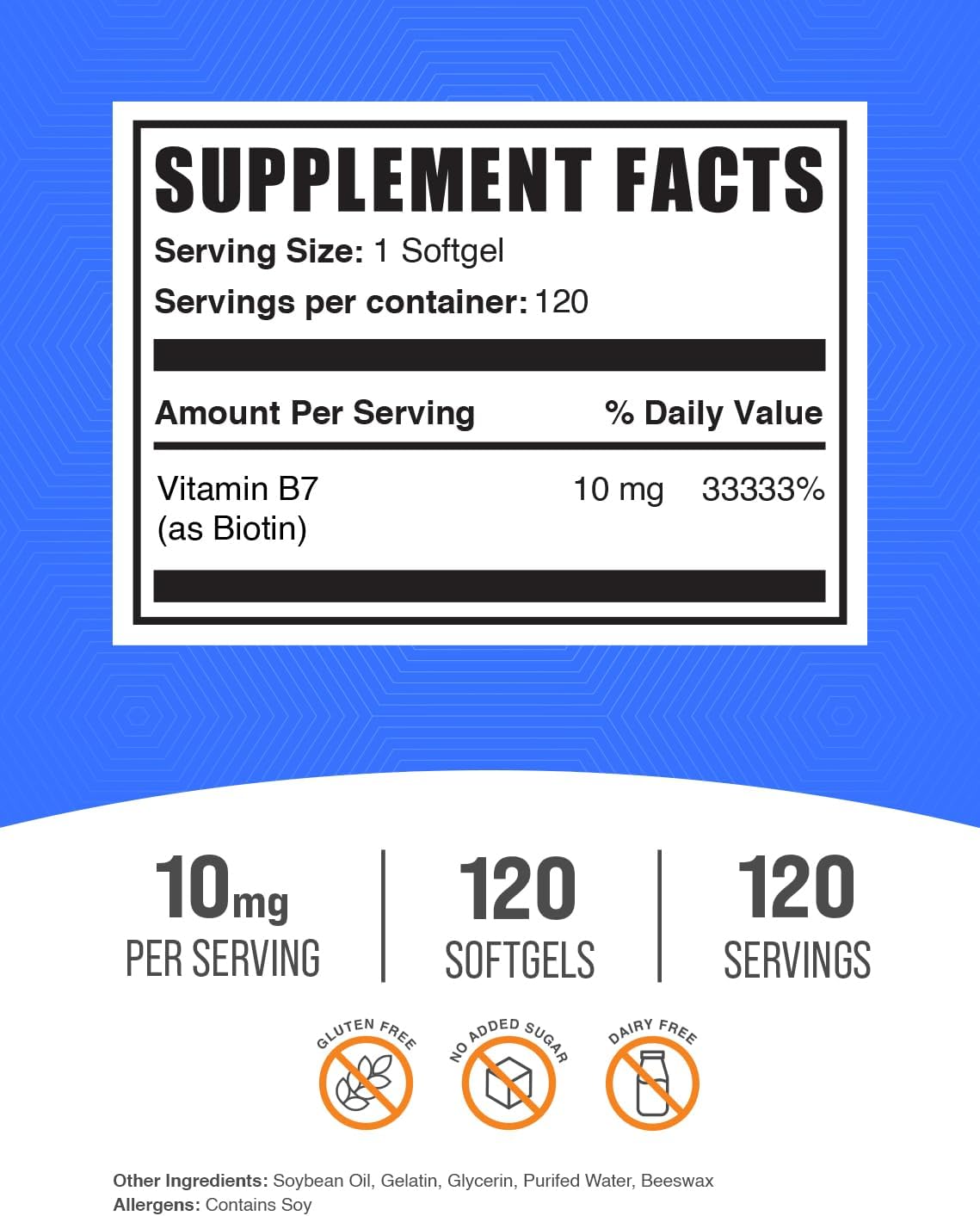 BulkSupplements.com Biotin 10000mcg Softgels - Hair, Skin, and Nails Vitamin B7 Supplement, Gluten-Free - 120 Softgels