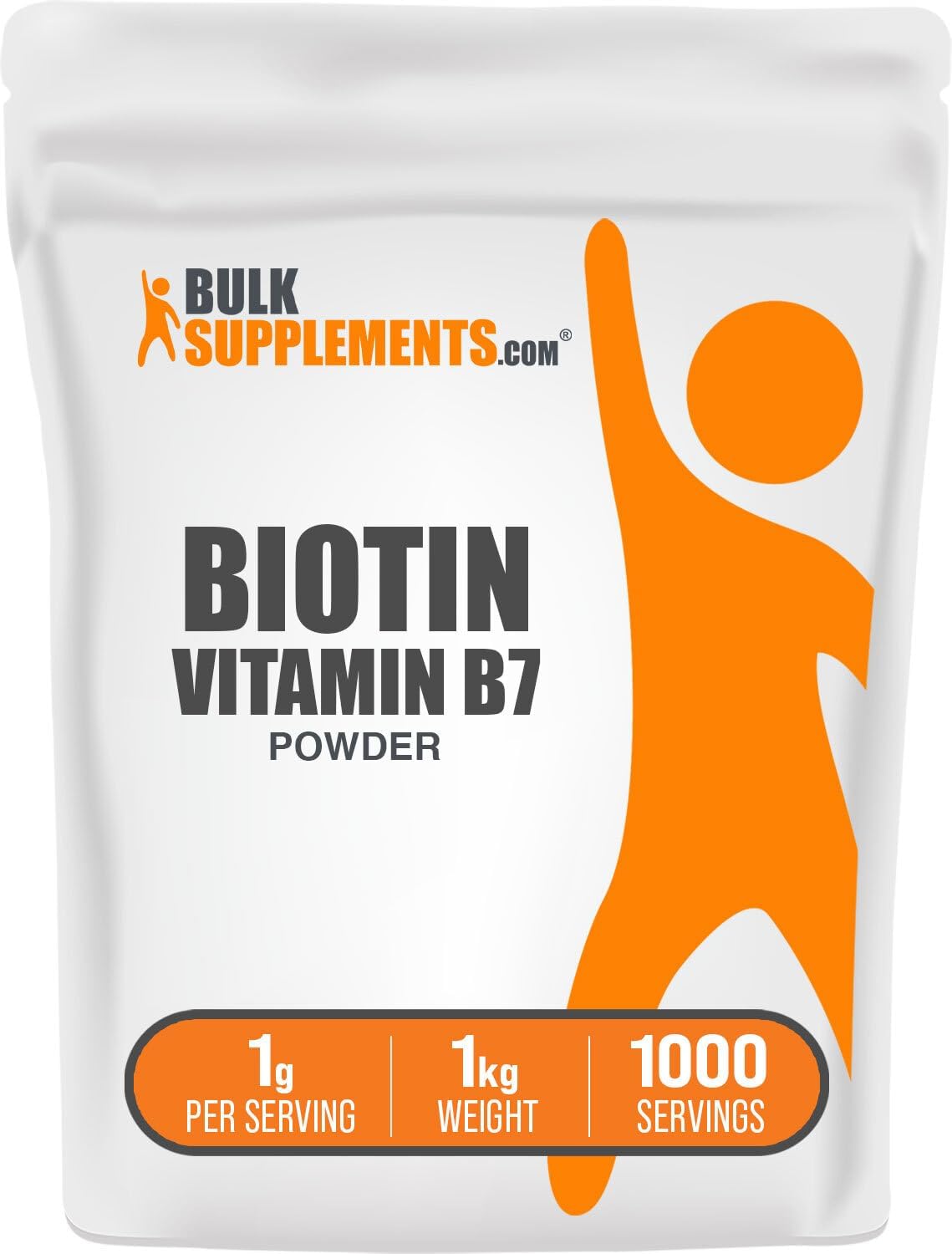 BulkSupplements.com Biotin Powder 10000mcg - Vitamin B7 for Hair, Skin, Nails - Gluten Free, 1000mg per Serving, 1kg (2.2 lbs)