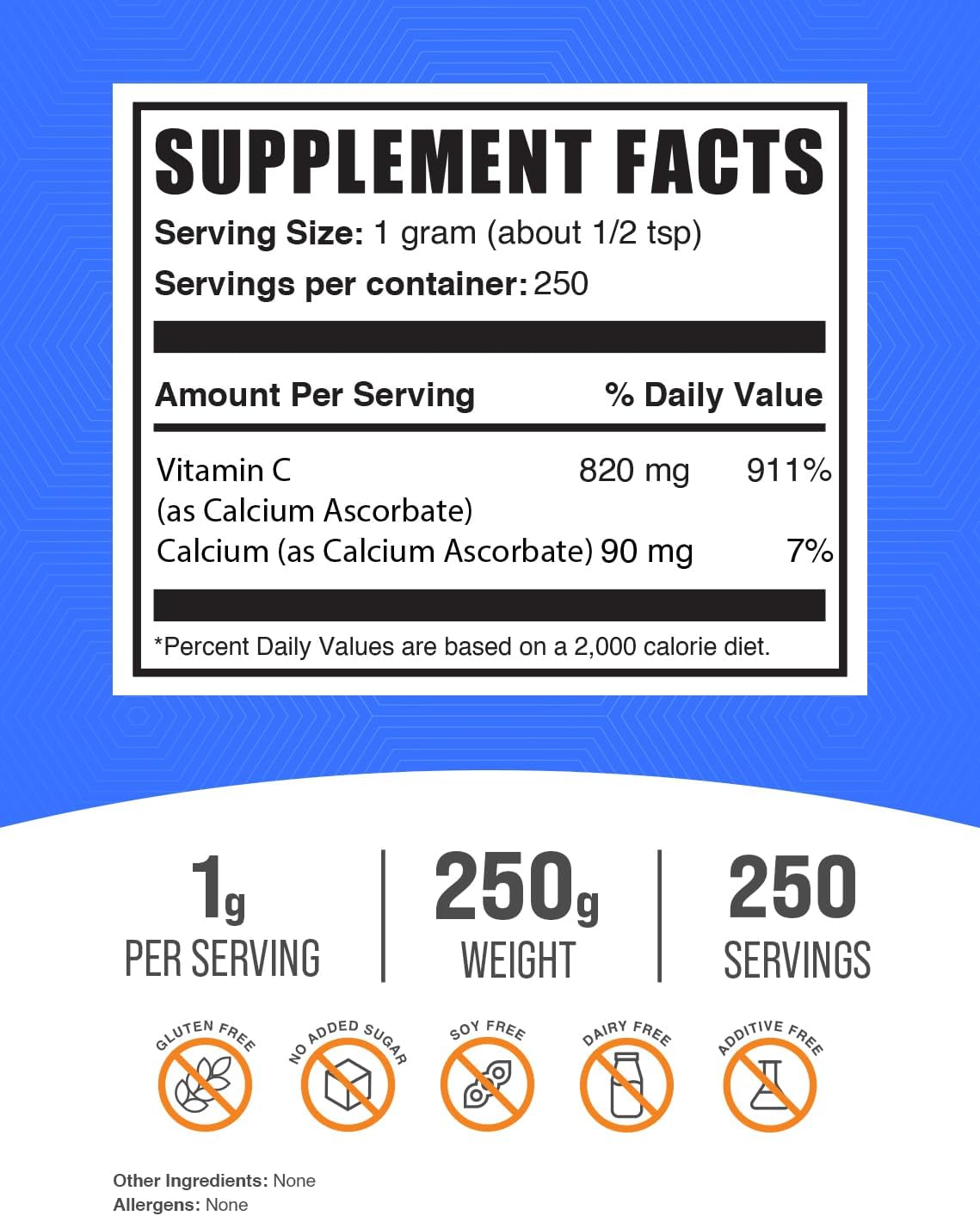 BulkSupplements.com Buffered Calcium Ascorbate Powder - 1000mg per Serving, 250g - Gluten Free Vitamin C and Calcium Supplement