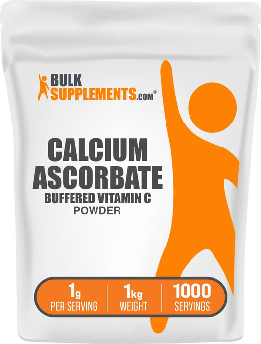 BulkSupplements.com Buffered Vitamin C Calcium Ascorbate Powder - 1000mg per Serving, 1kg - Gluten Free Calcium Supplement Powder