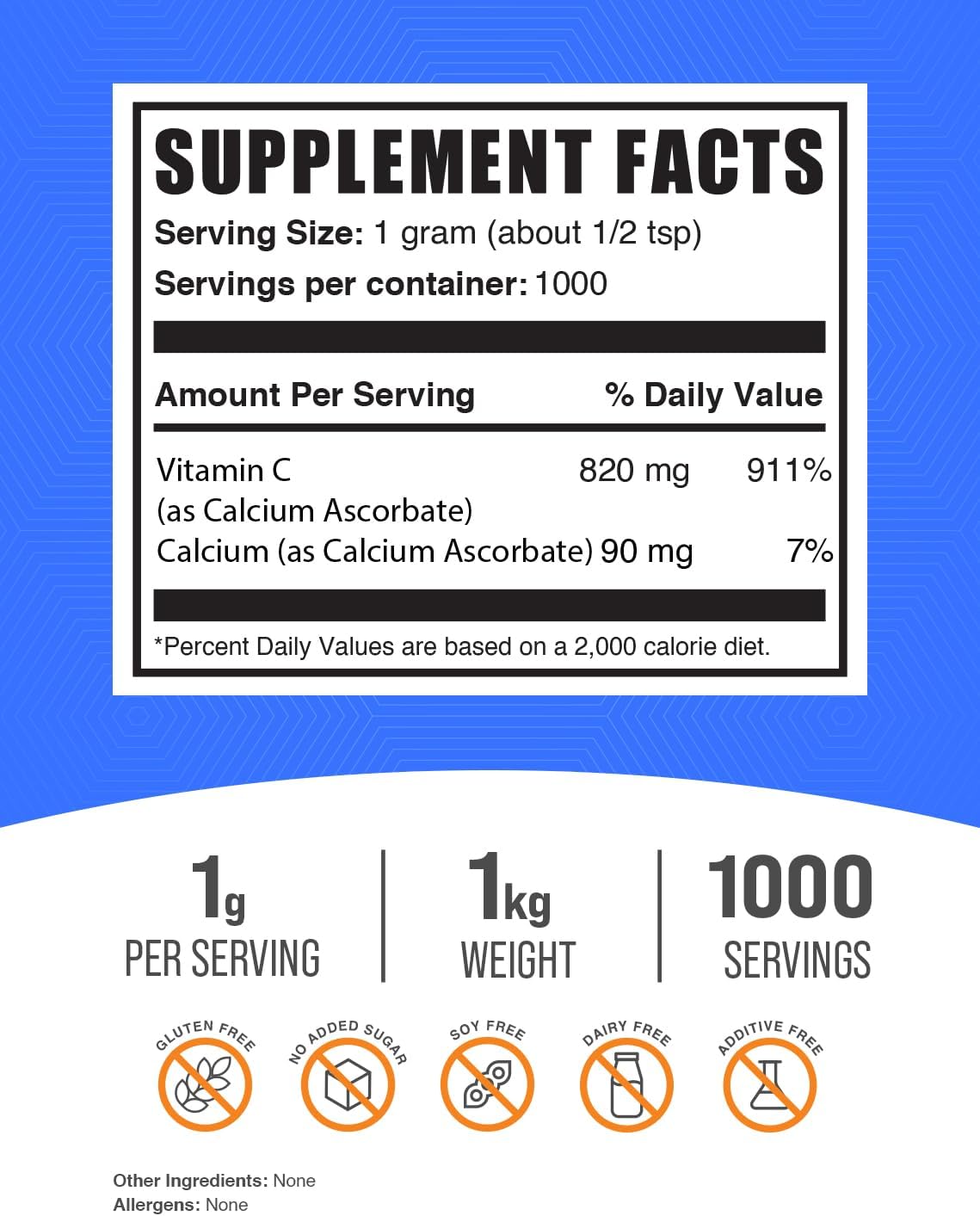 BulkSupplements.com Buffered Vitamin C Calcium Ascorbate Powder - 1000mg per Serving, 1kg - Gluten Free Calcium Supplement Powder