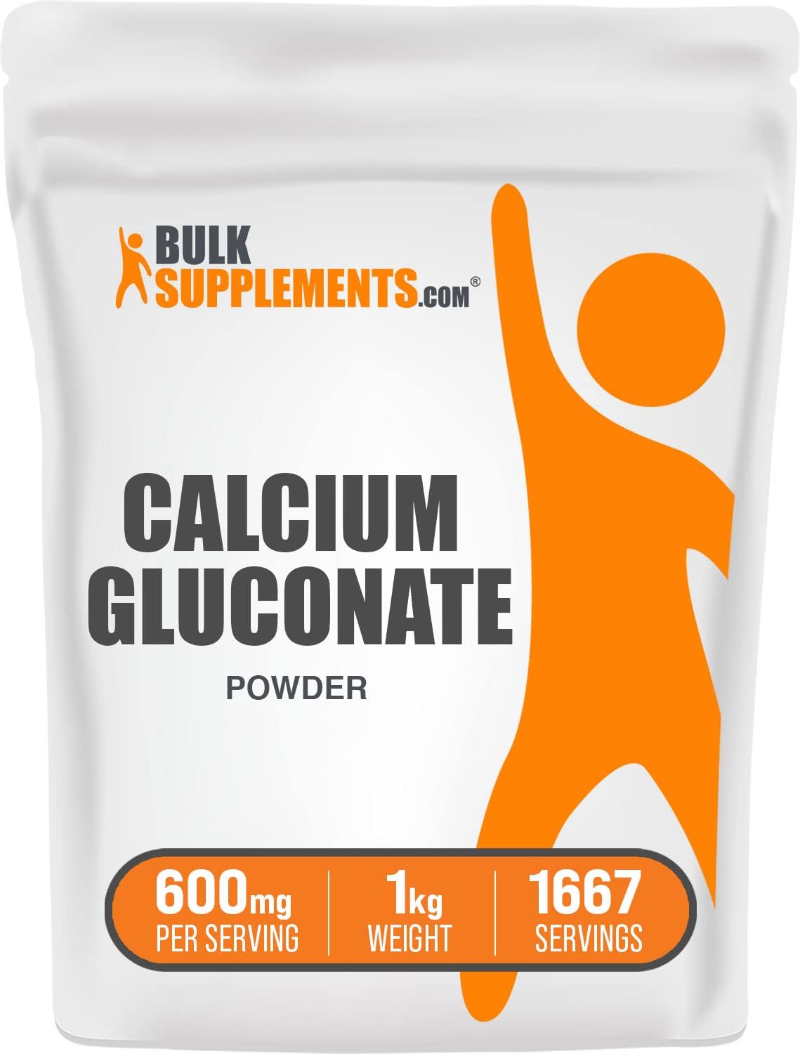 BulkSupplements.com Calcium Gluconate Powder - High Potency Calcium Supplement - Gluten Free, 1kg (2.2 lbs) Pack