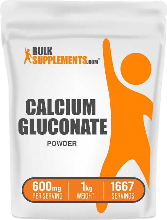BulkSupplements.com Calcium Gluconate Powder - High Potency Calcium Supplement - Gluten Free, 1kg (2.2 lbs) Pack