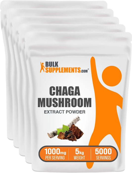 BulkSupplements.com Chaga Mushroom Extract Powder - 1000mg per Serving, Gluten Free Supplement in Bulk (5kg)