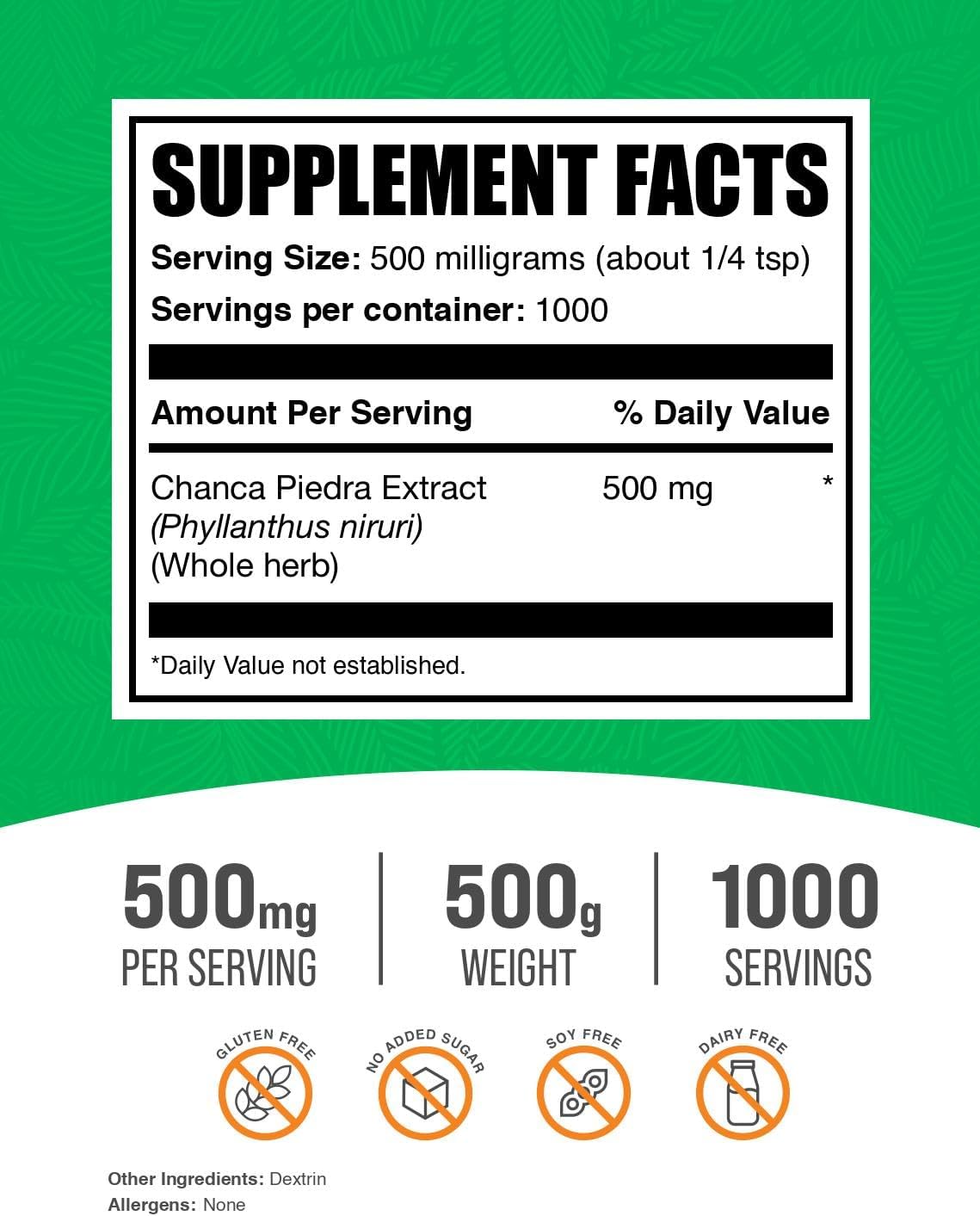 BulkSupplements.com Chanca Piedra Extract Powder - Stone Breaker Herbal Supplement - Gluten-Free 500mg per Serving - 500g (1.1 lbs)