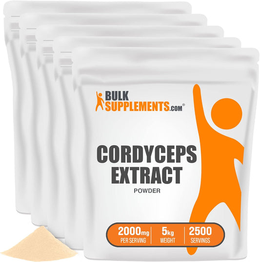 BulkSupplements.com Cordyceps Mushroom Extract Powder - Gluten-Free Cordyceps Sinensis Powder - 2000mg per Serving - 5kg (11 lbs) - Pack of 5