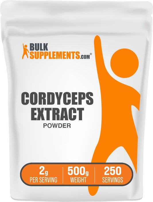 BulkSupplements.com Cordyceps Mushroom Extract Powder - Pure Cordyceps Sinensis Powder - Gluten Free Cordyceps Extract - 2000mg per Serving - 500g (1.1 lbs) - 1 Pack