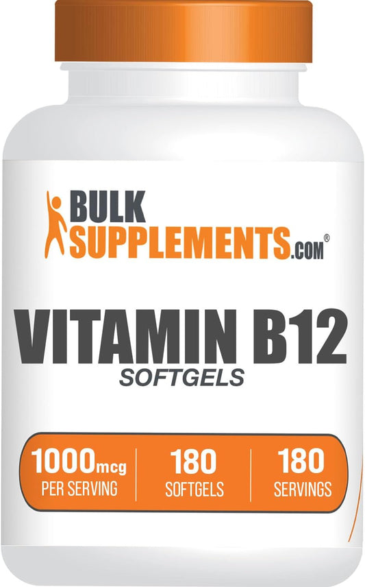 BulkSupplements.com Cyanocobalamin Vitamin B12 1000mcg Softgels - Gluten Free Supplement, 180 Count