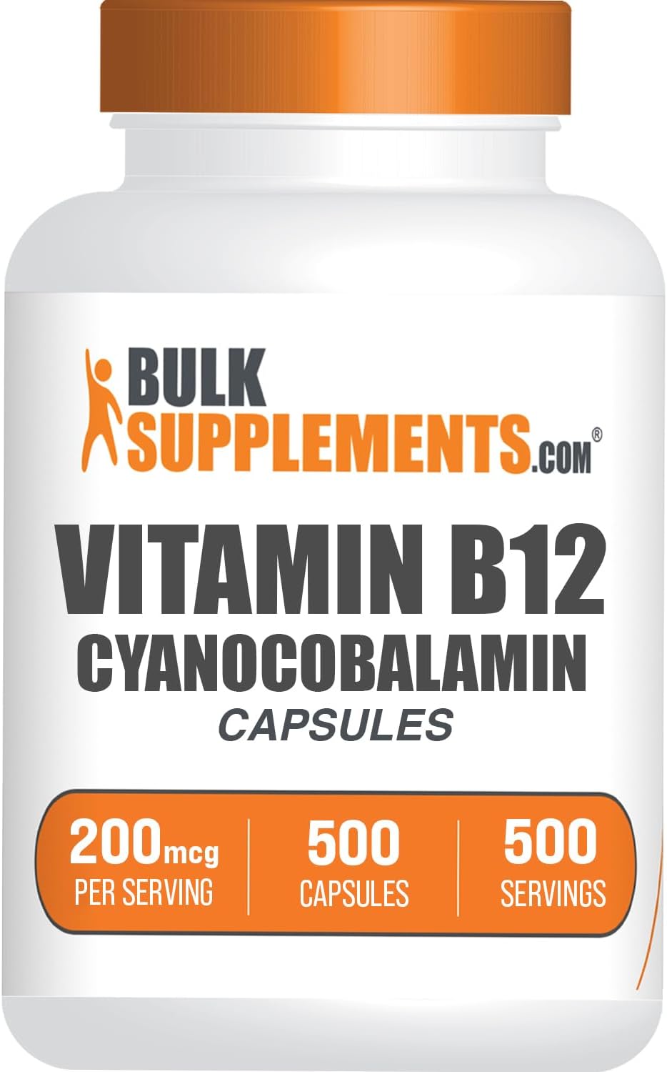 BulkSupplements.com Cyanocobalamin Vitamin B12 Capsules 200mcg - Energy Boosting Vitamin B Supplement, Gluten Free, 500 Capsules