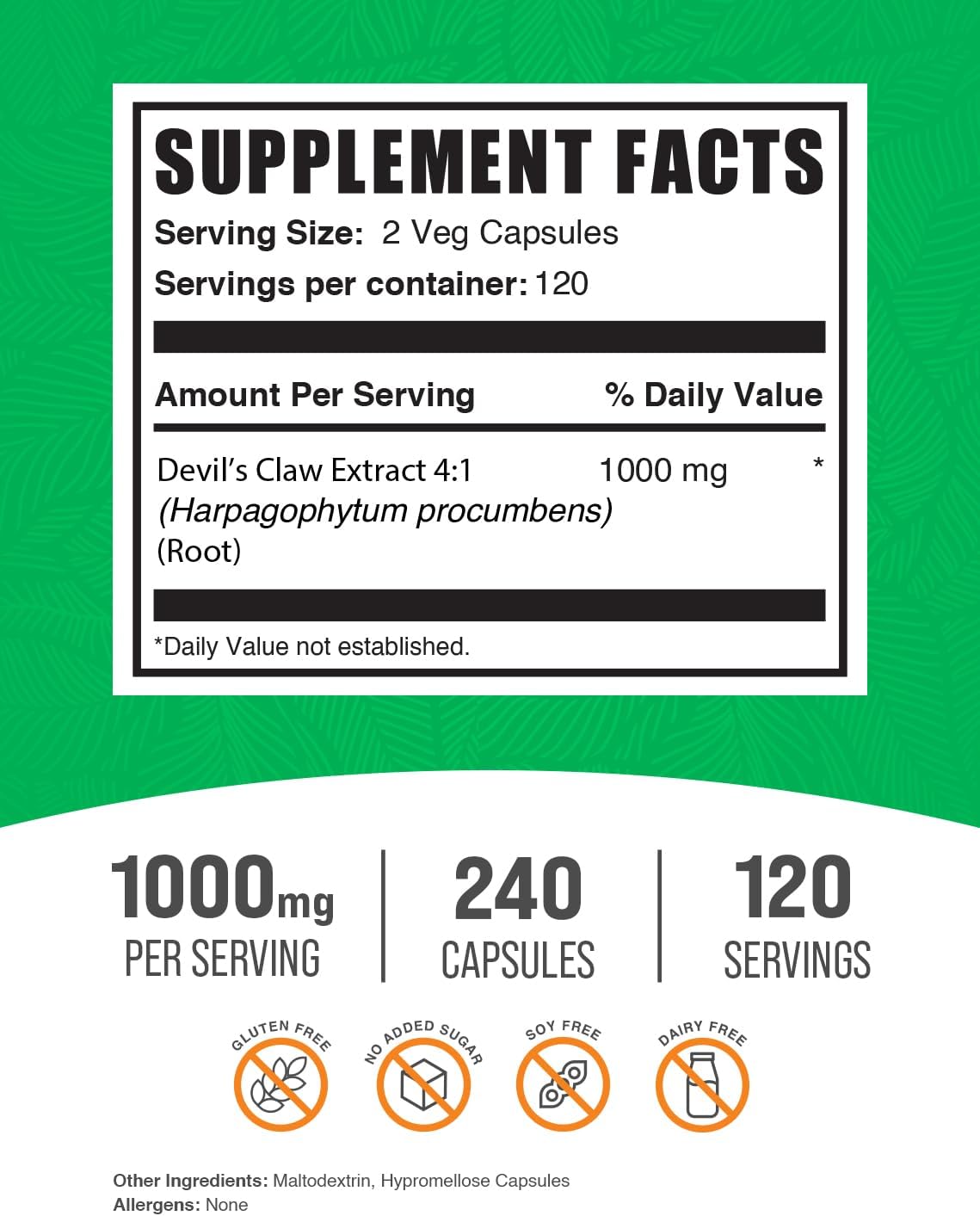 BulkSupplements.com Devil's Claw Extract Capsules - Herbal Supplement, Vegan & Gluten Free - 240 Veg Capsules