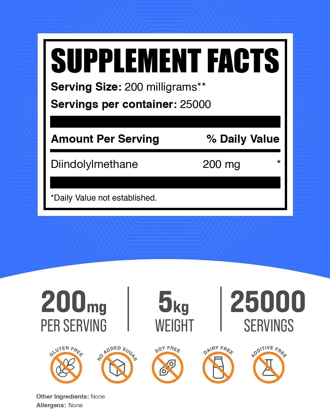 BulkSupplements.com Diindolylmethane Powder - Liver Support Supplement, Gluten & Soy Free - 200mg per Serving (5kg)