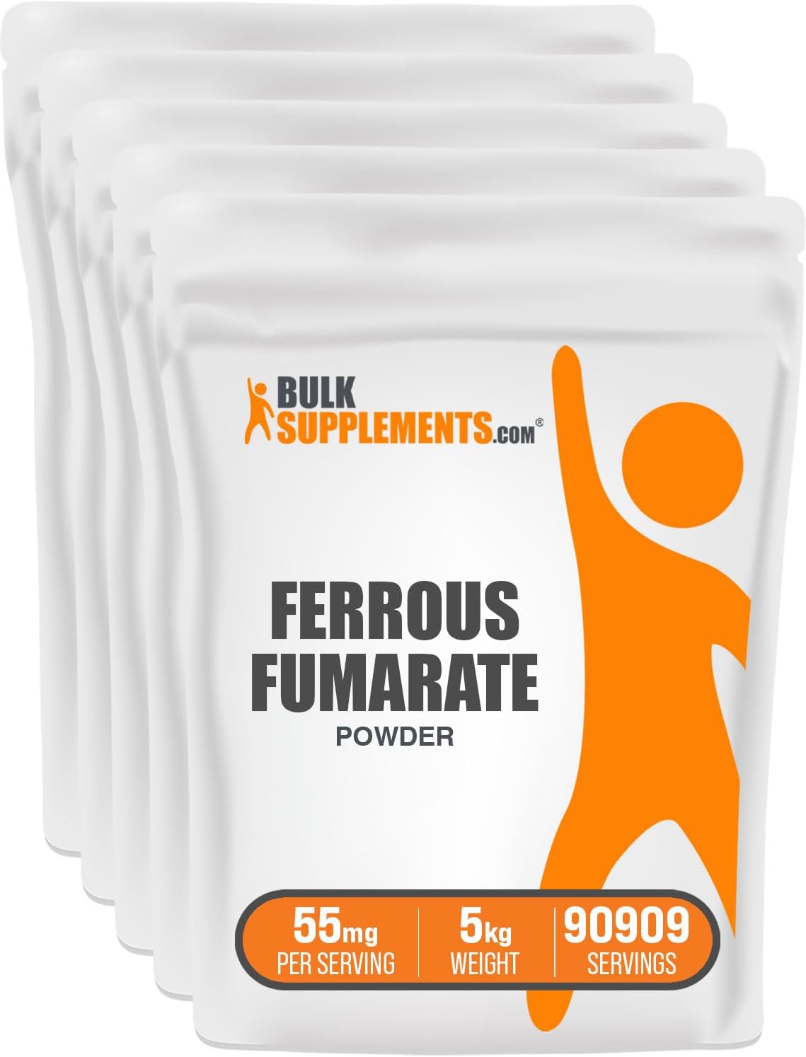 BulkSupplements.com Ferrous Fumarate Powder - Iron Supplement, Essential Mineral, 18mg Iron per Serving, Gluten Free - 5kg (11 lbs) Pack of 5