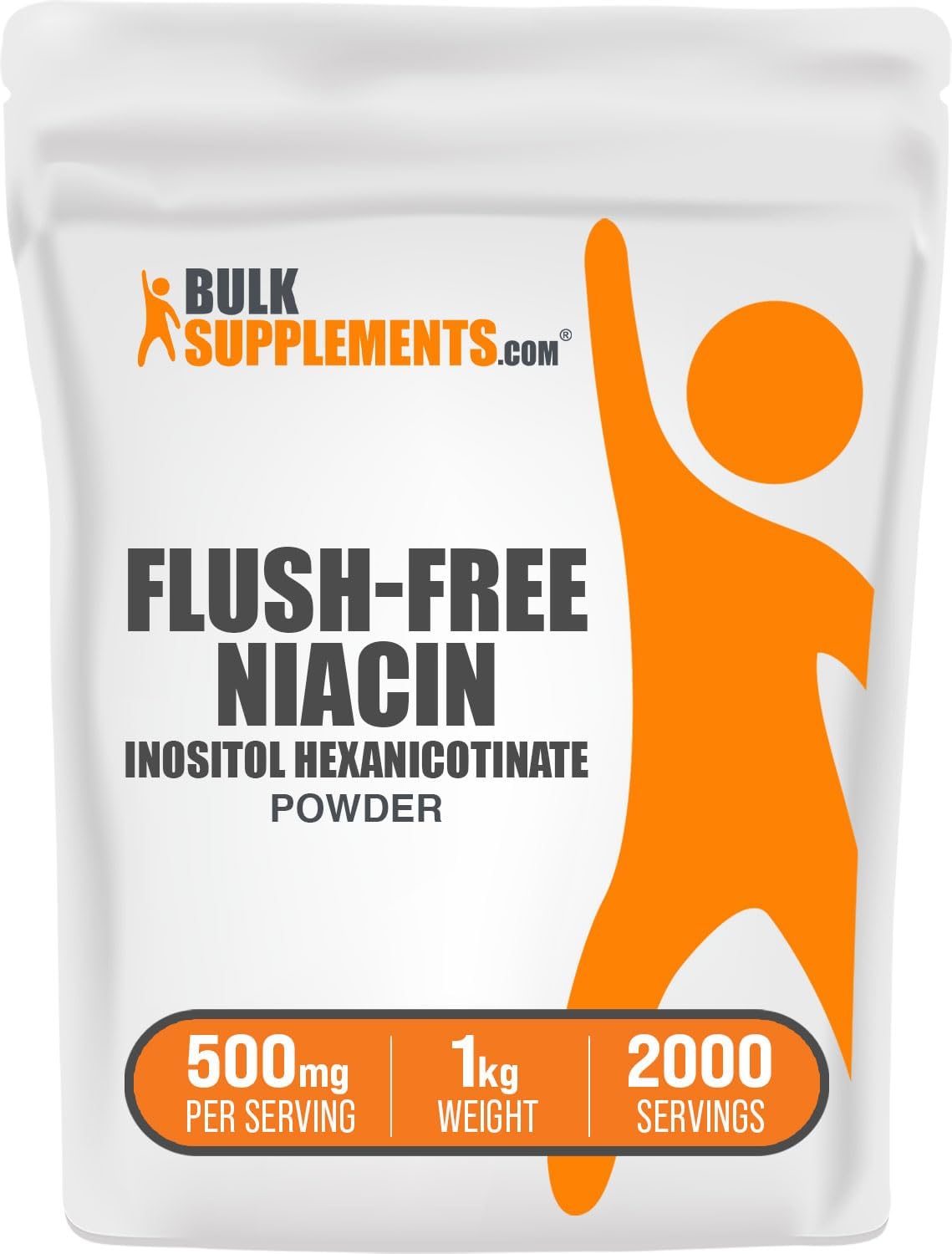 BulkSupplements.com Flush Free Niacin Powder 500mg – Inositol Hexanicotinate Vitamin B3 Supplement, Gluten Free, 1kg (2.2 lbs) Pack of 1