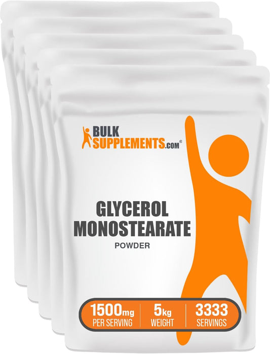 BulkSupplements.com Glycerol Monostearate Powder - 1500mg per Serving, 5kg (11 lbs) - Energy Source Supplement - Gluten Free Food Grade Glycerol Powder Pack of 5