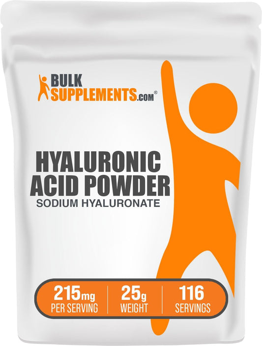 BulkSupplements.com Hyaluronic Acid Powder 215mg - Food Grade, Gluten Free - 25g (0.88 oz) (1 Pack)