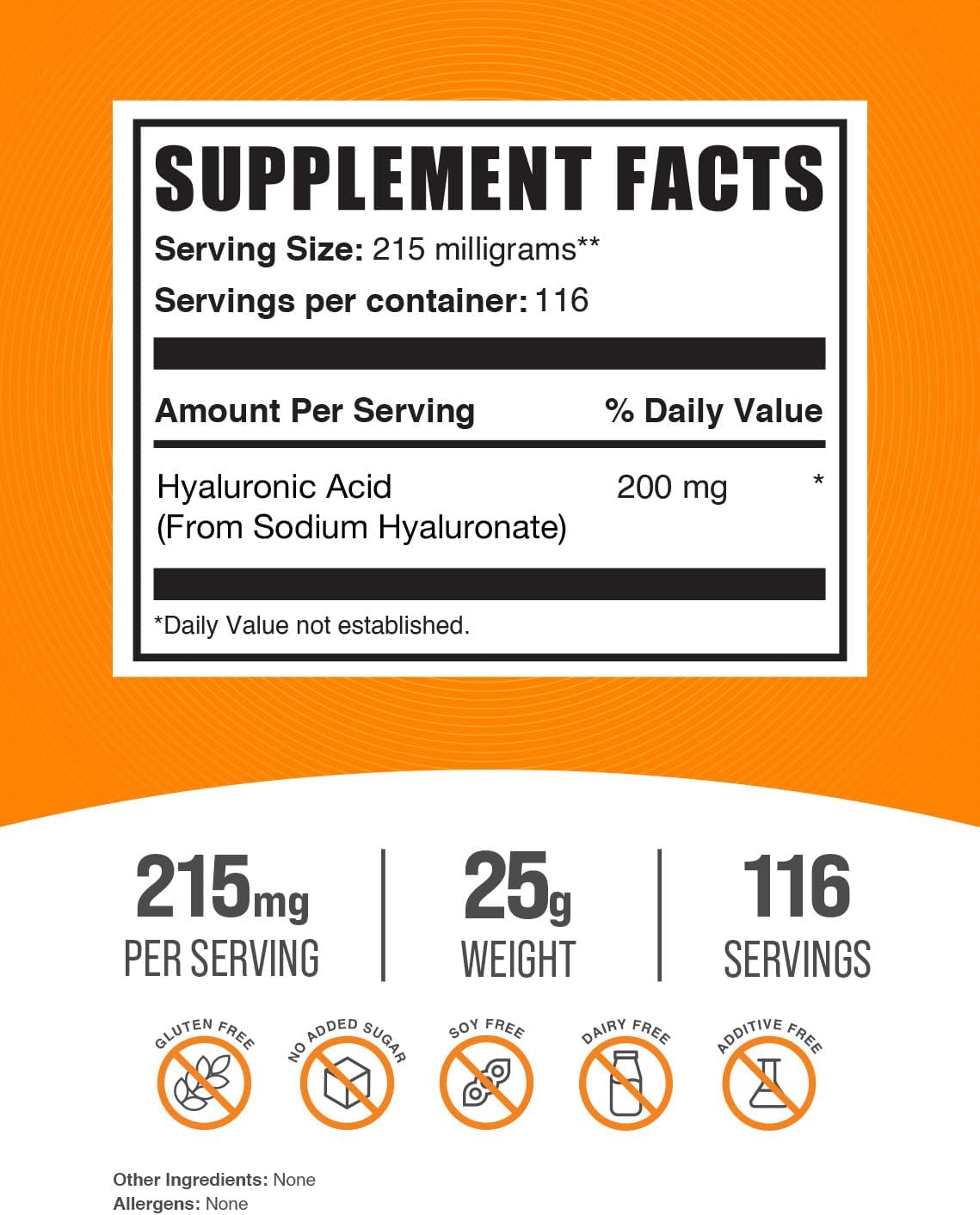 BulkSupplements.com Hyaluronic Acid Powder 215mg - Food Grade, Gluten Free - 25g (0.88 oz) (1 Pack)
