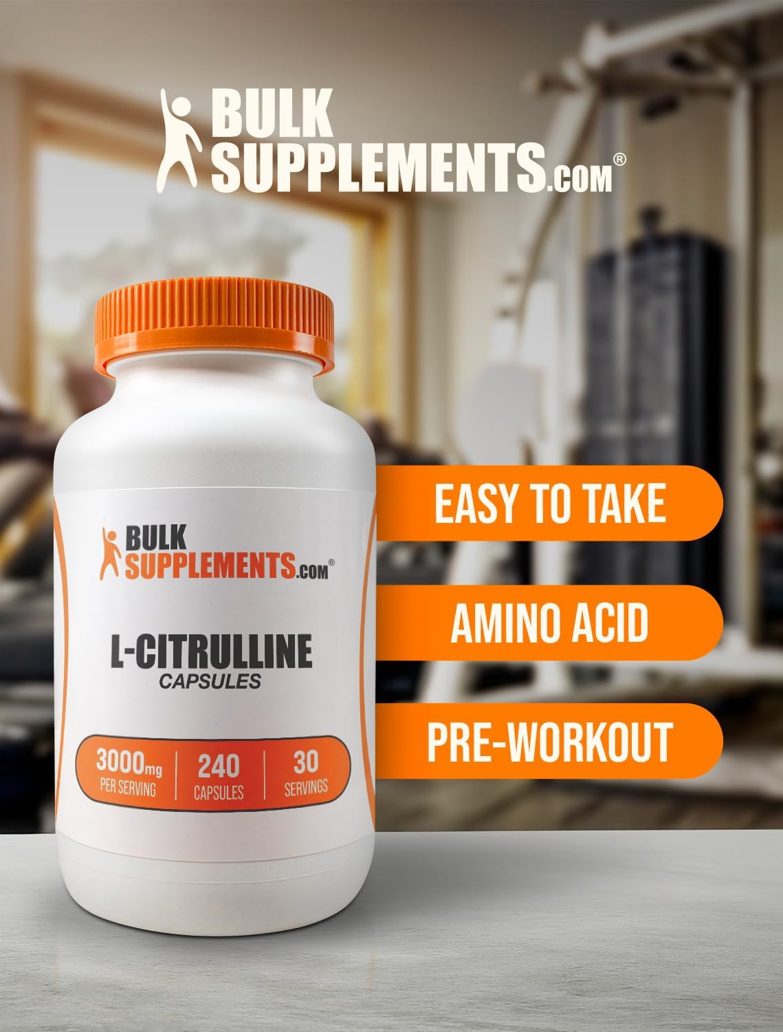 BulkSupplements.com L-Citrulline Capsules - 3000mg Citrulline Supplement, Gluten Free - 240 Capsules