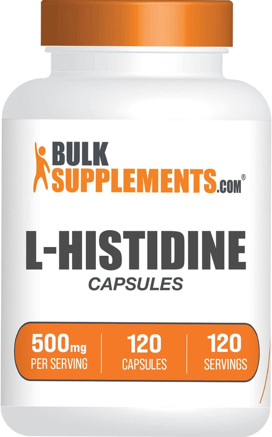 BulkSupplements.com L-Histidine Capsules - High-Quality L-Histidine Supplement, Essential Amino Acid - Gluten-Free, 120 Capsules per Pack