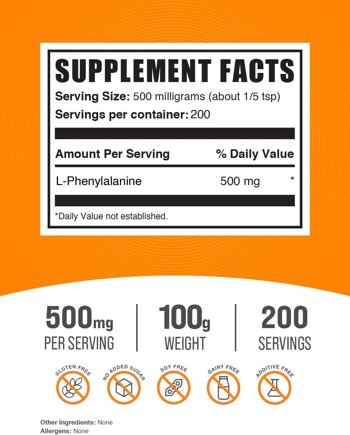 BulkSupplements.com L-Phenylalanine Powder - 500mg Amino Acid Supplement, Gluten Free - 100g (3.5 oz) Pack of 1