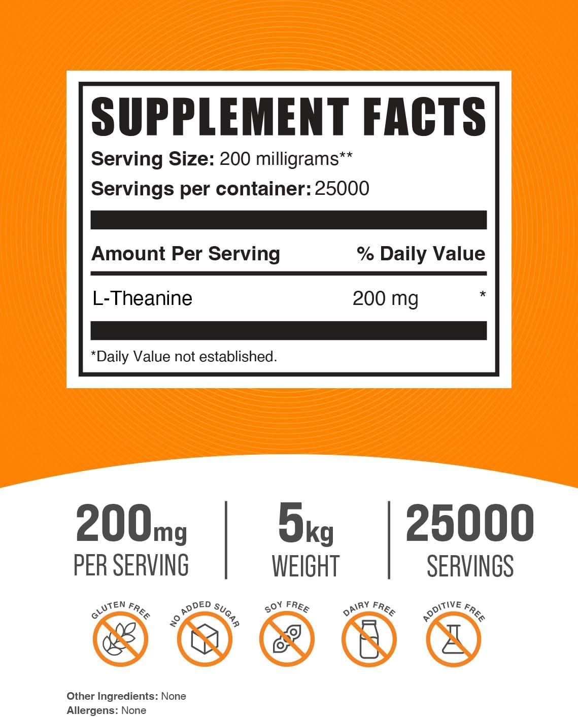 BulkSupplements.com L-Theanine Powder - Pure & Gluten Free Amino Acid Supplement, 200mg - 5kg (11 lbs) (Pack of 5)
