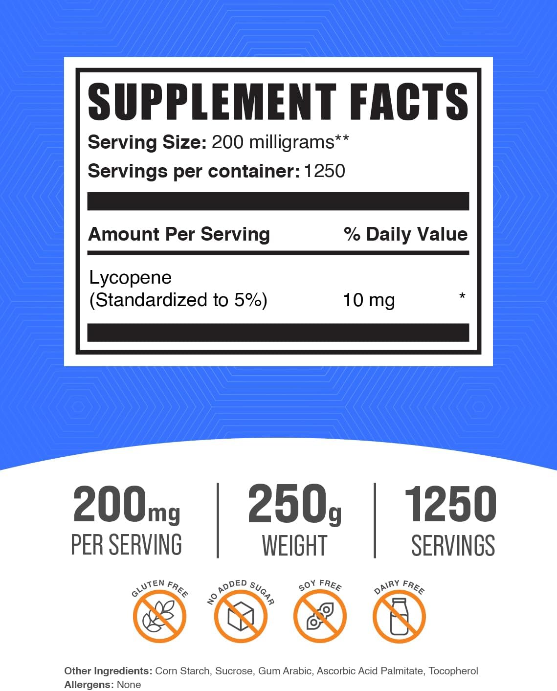 BulkSupplements.com Lycopene Powder - Antioxidant Supplement, Gluten Free, 250g (8.8 oz) - Lycopene 10mg per Serving