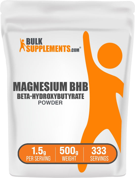 BulkSupplements.com Magnesium BHB Powder - 1500mg per Serving, Electrolyte & BHB Supplement - Gluten-Free, 500g (1.1 lbs)