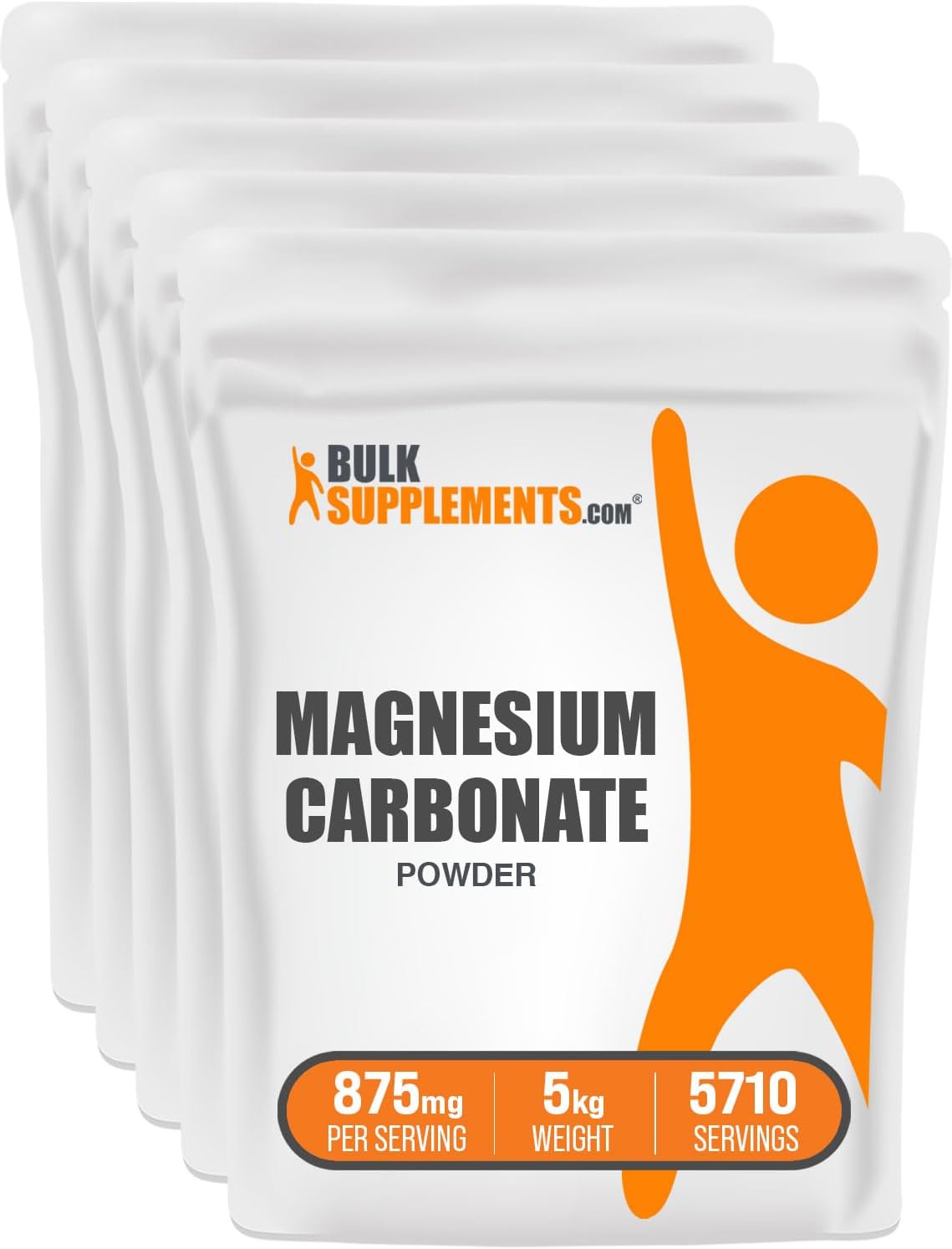 BulkSupplements.com Magnesium Carbonate Powder - Food Grade Supplement, Gluten Free, 875mg per Serving - 5kg (11 lbs) (Pack of 5)