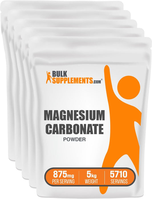 BulkSupplements.com Magnesium Carbonate Powder - Food Grade Supplement, Gluten Free, 875mg per Serving - 5kg (11 lbs) (Pack of 5)