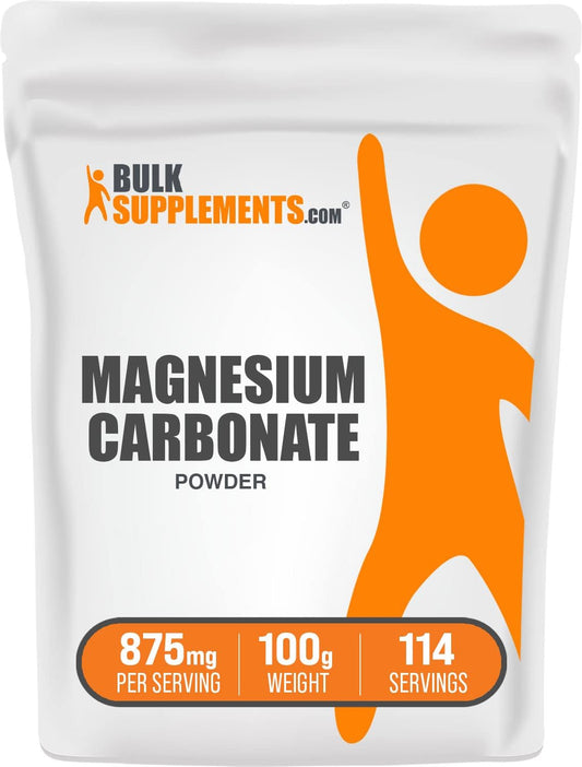 BulkSupplements.com Magnesium Carbonate Powder - Pure Magnesium Carbonate Supplement, Food Grade, Gluten Free - 875mg per Serving, 100g (3.5 oz) Pack