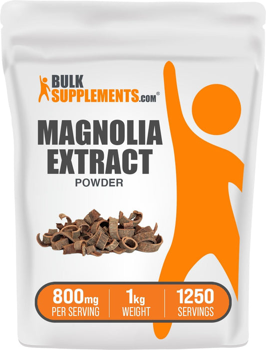 BulkSupplements.com Magnolia Bark Extract Powder - Magnolia Officinalis Supplement, Gluten Free - 800mg per Serving, 1kg (2.2 lbs) Pack