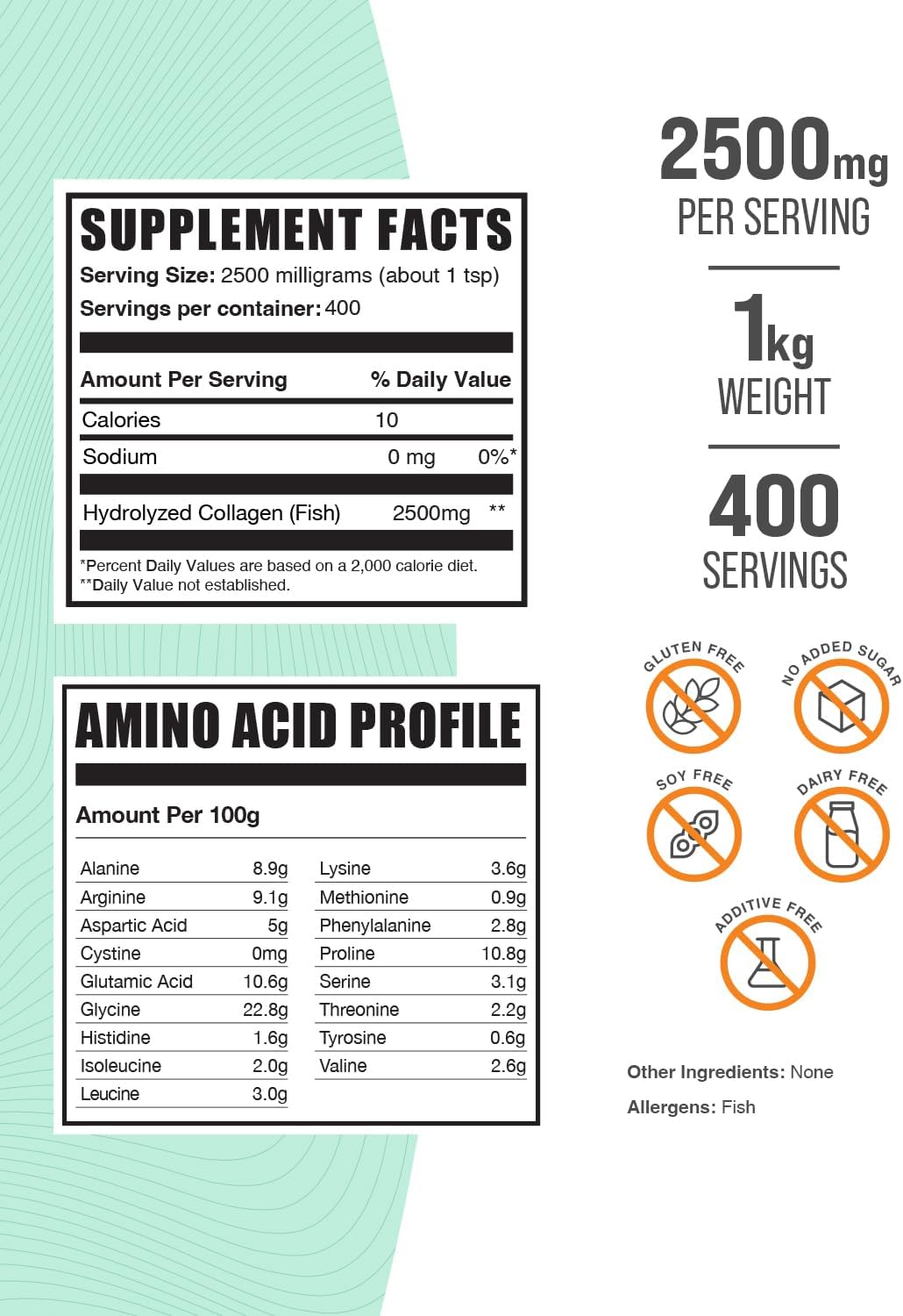 BulkSupplements.com Marine Collagen Peptides Powder - Hydrolyzed Collagen Supplement, Gluten Free - 2500mg per Serving, 1kg (2.2 lbs) Pack of 1