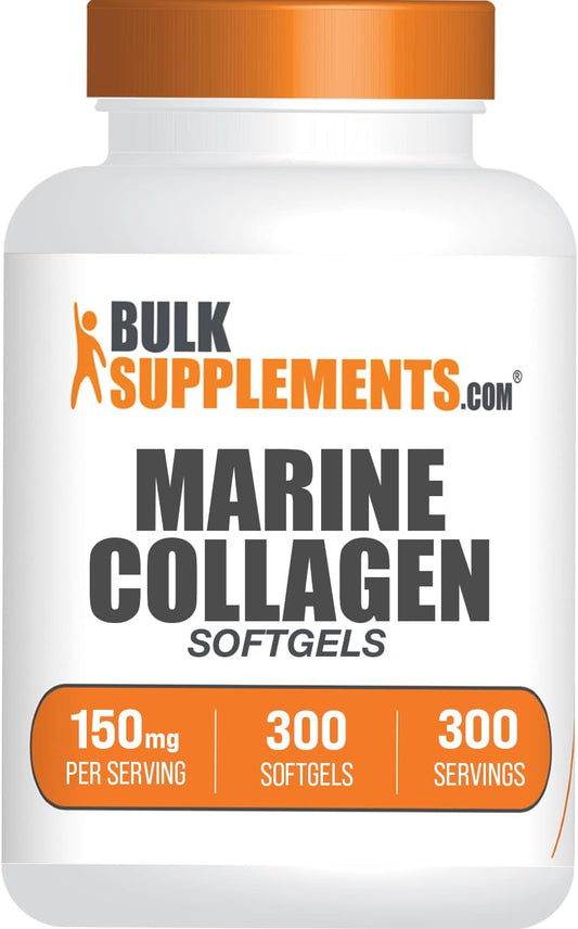 BulkSupplements.com Marine Collagen Softgels - Gluten Free Fish Collagen Supplement - 300 Softgels, 150mg Marine Collagen Peptides Pills