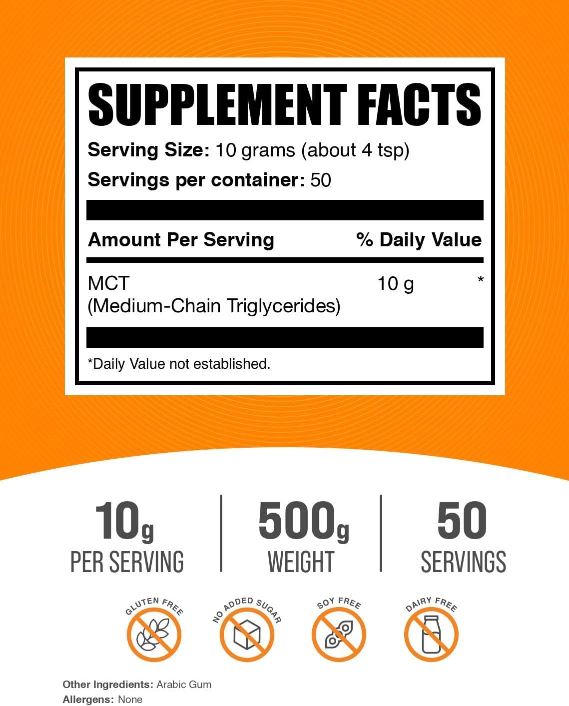 BulkSupplements.com MCT Oil Powder - Pure Medium Chain Triglycerides Supplement for Energy - Gluten-Free, 500g (1.1 lbs) Pack