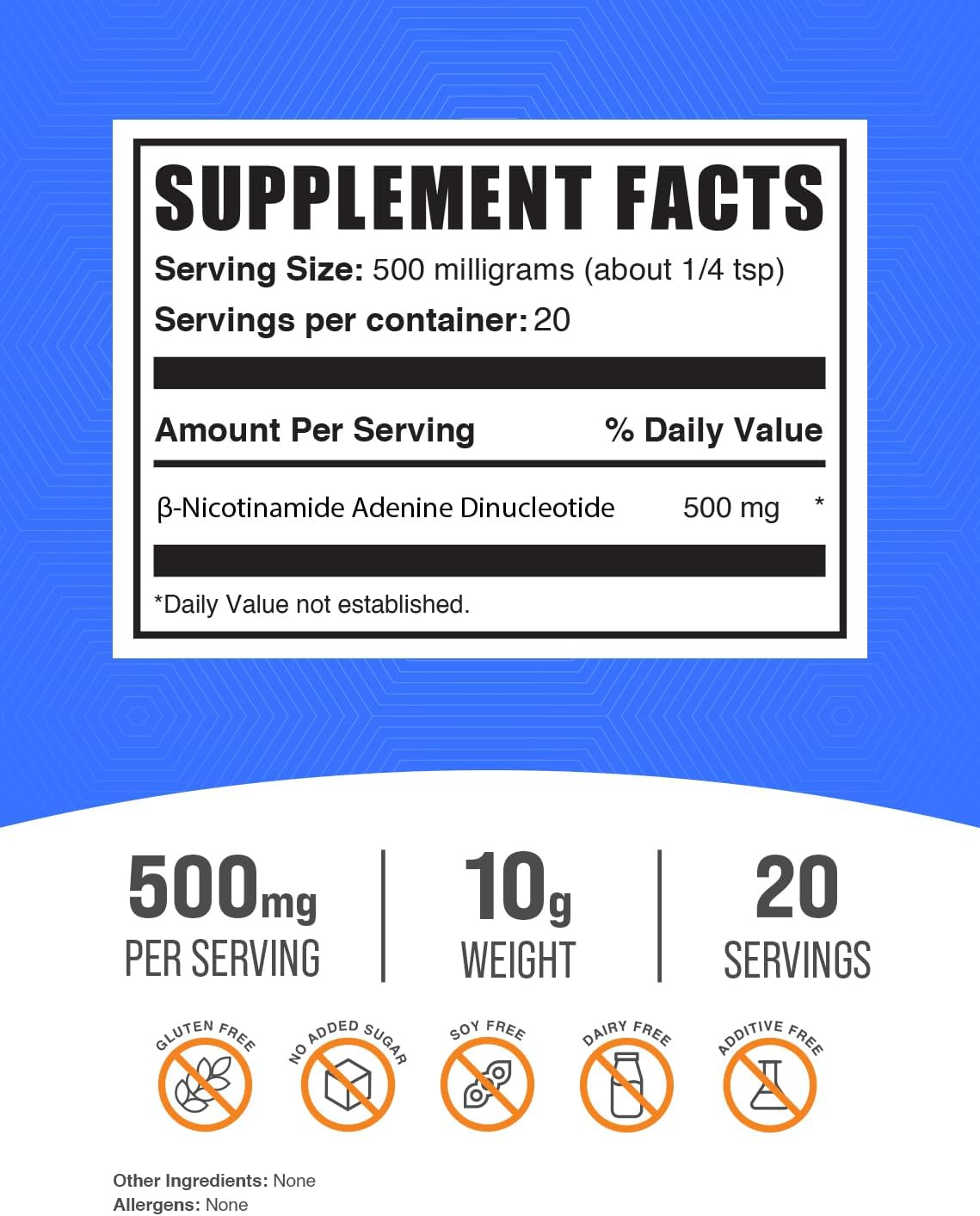 BulkSupplements.com NAD Powder - Pure 500mg NAD Supplement for Energy Support - Gluten Free - 10g (0.35 oz) Pack of 1