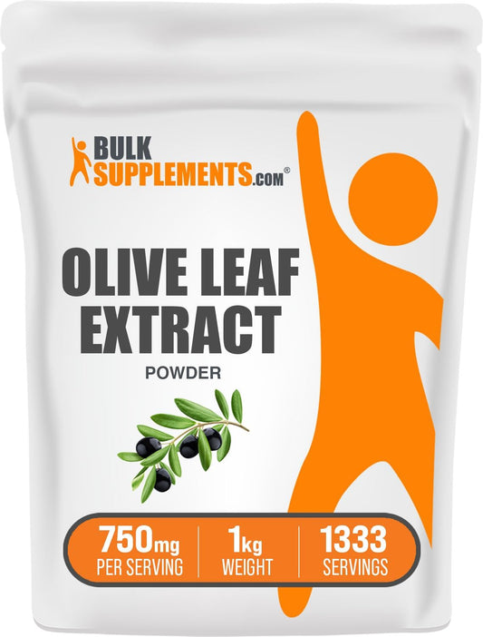BulkSupplements.com Olive Leaf Extract Powder - Herbal Antioxidant Supplement, Gluten Free, 750mg/serving, 1kg (2.2 lbs) - Pack of 1