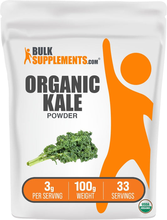 BulkSupplements.com Organic Kale Powder - Superfood Greens Powder, Vegan & Gluten-Free - 100g (3.5 oz) - Pack of 1
