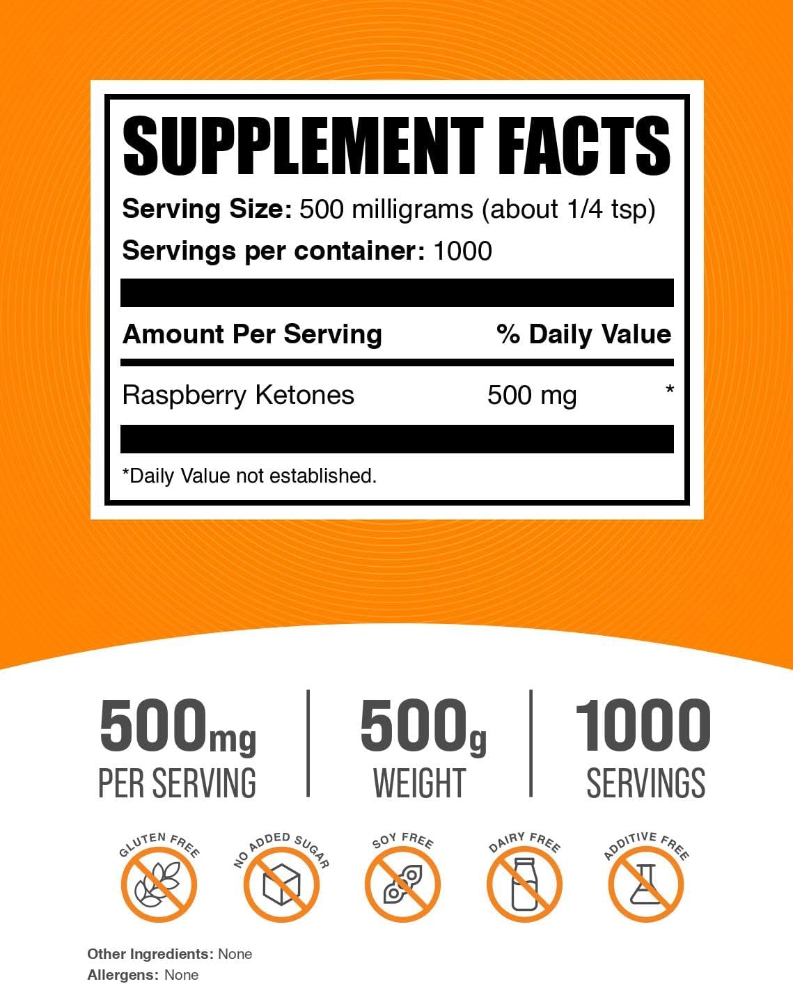 BulkSupplements.com Raspberry Ketones Powder - High-Quality Antioxidant Supplement for Energy Support - Gluten Free, 500mg per Serving - 500g (1.1 lbs) Pack