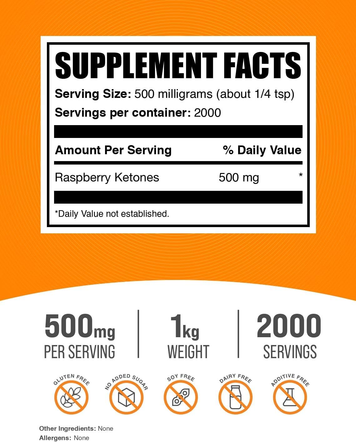 BulkSupplements.com Raspberry Ketones Powder - High Quality Antioxidant Source for Energy Support - Gluten Free, 500mg per Serving, 1kg (2.2 lbs)