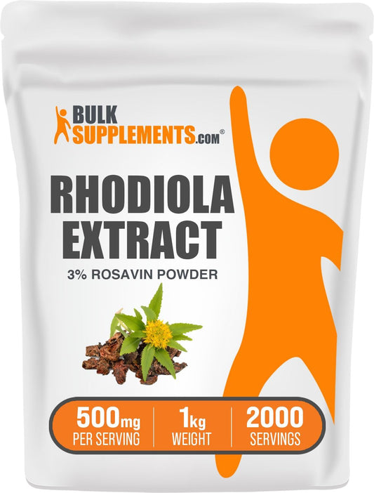 BulkSupplements.com Rhodiola Rosea Extract - 3% Rosavin, Rhodiola Root Supplement, Vegan & Gluten-Free, 1kg (2.2 lbs) - 500mg per Serving