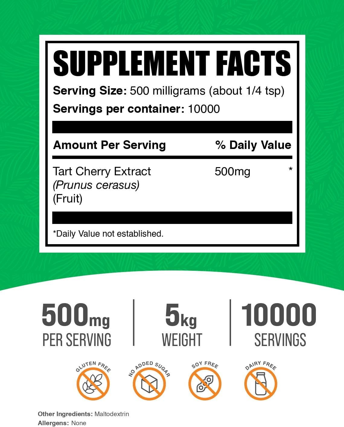 BulkSupplements.com Tart Cherry Extract Powder - Herbal Antioxidant Supplement, Gluten Free, 500mg per Serving, 5kg (11 lbs) - Pack of 5