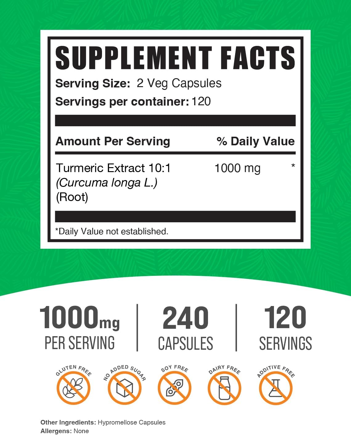 BulkSupplements.com Turmeric Curcumin Extract Capsules 1000mg - Gluten Free, 240 Veg Capsules - Pack of 1