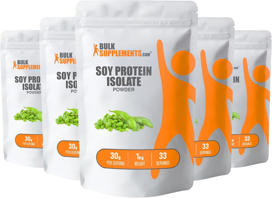 BulkSupplements.com Vegan Soy Protein Isolate Powder - Unflavored, Gluten Free, 30g per Serving - 5kg (11 lbs) - Pack of 5