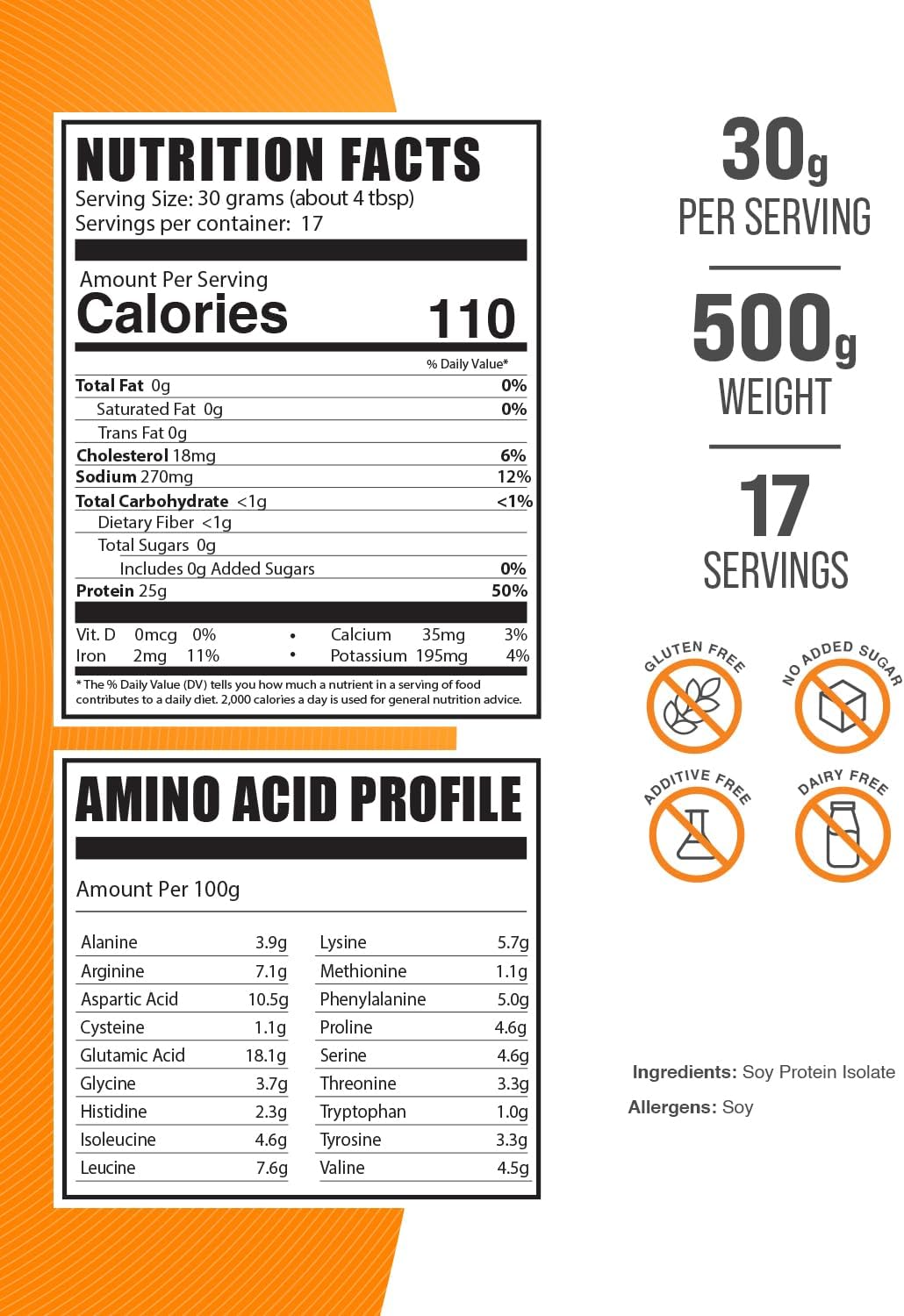 BulkSupplements.com Vegan Soy Protein Isolate Powder - Unflavored & Gluten Free - 500g (1.1 lbs) - 30g per Serving
