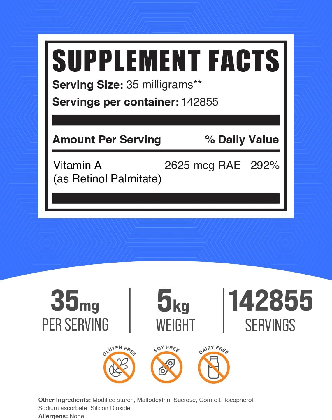 BulkSupplements.com Vitamin A Palmitate Powder - Pure Retinol Palmitate Supplement for Acne - 5kg/11lbs