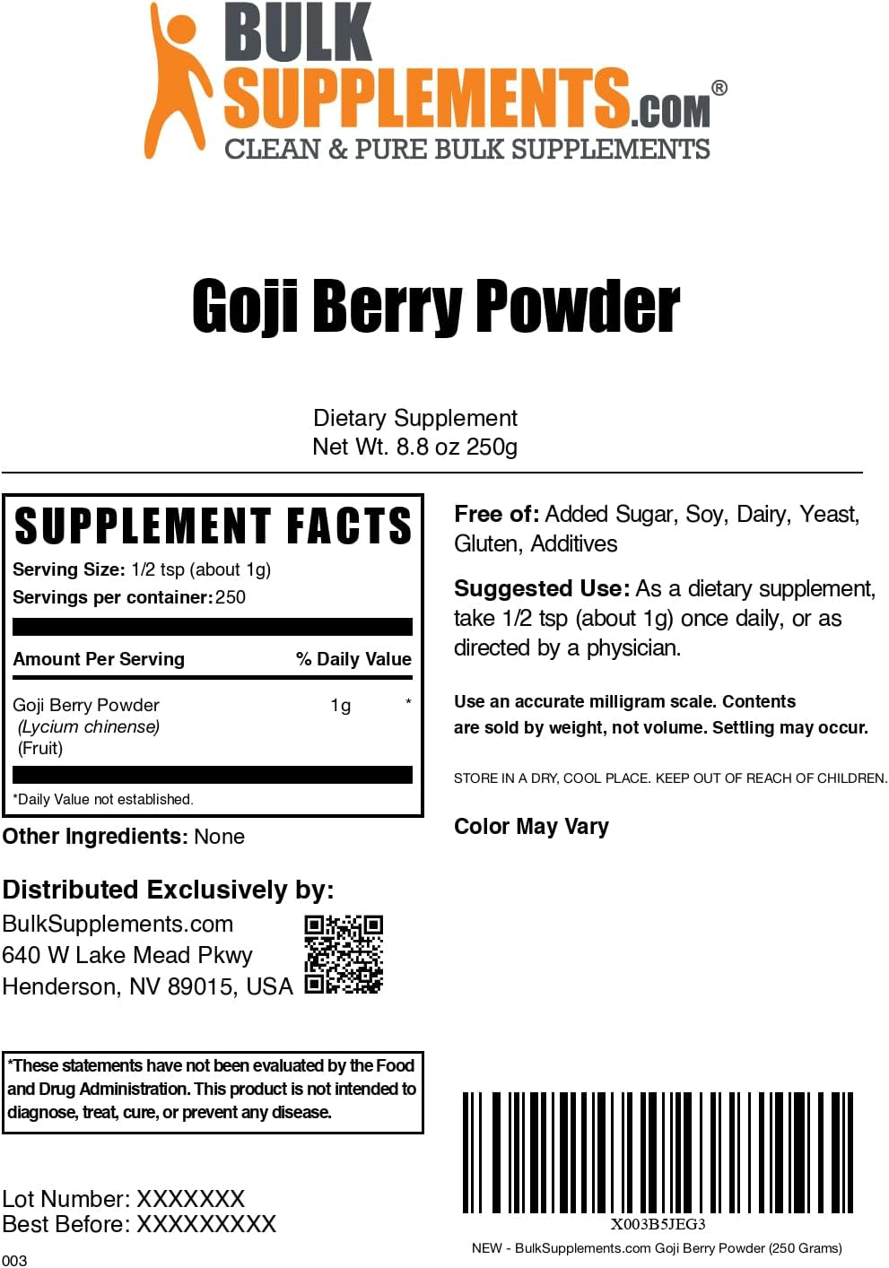 BulkSupplements.com Wolfberry Extract Powder - Goji Berry Herbal Supplement, 1000mg per Serving, Gluten Free, 250g