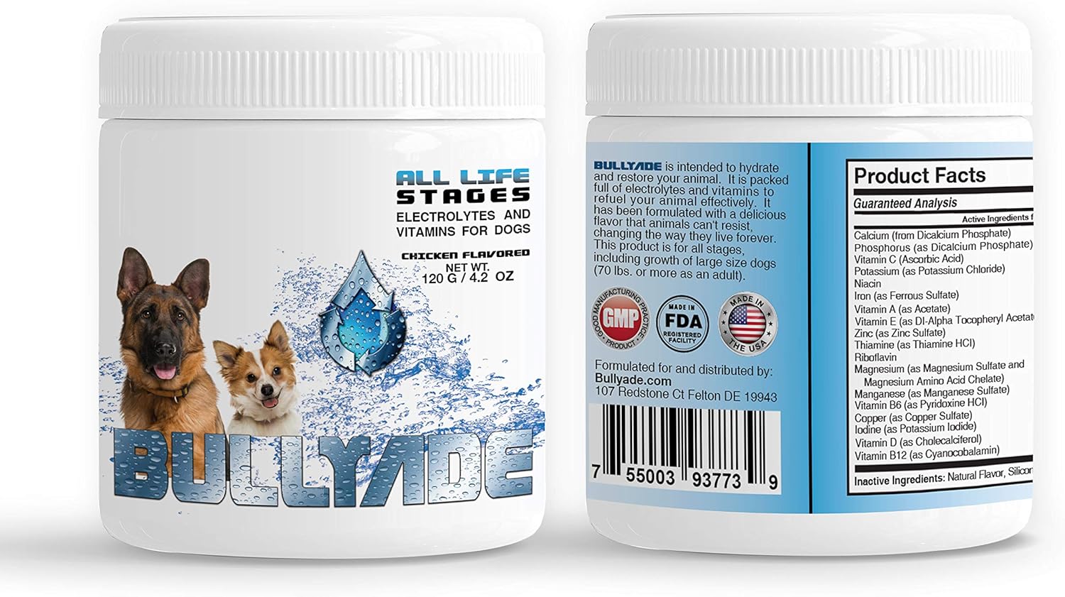 Bullyade Chicken-Flavored Dog Supplement with 18 Vitamins & Minerals - Mixes with Water or Food