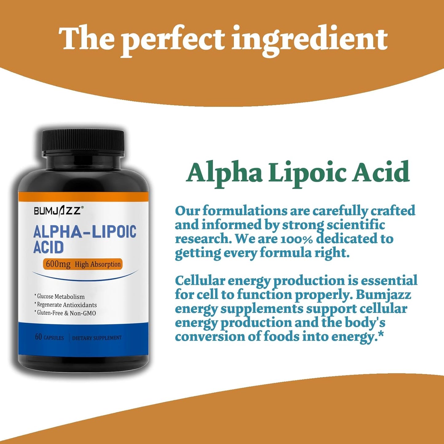 Bumjazz Alpha Lipoic Acid 600mg Capsules for Glucose Metabolism Support and Antioxidant Regeneration - Non-GMO, Gluten-Free, Soy-Free - 60 Count
