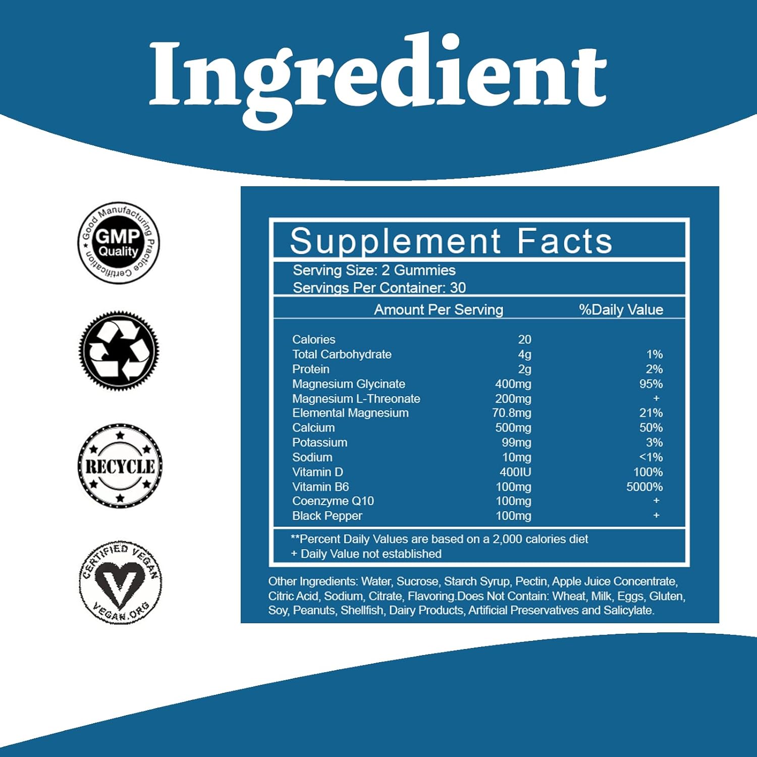 Bumjazz Magnesium Glycinate Gummies with Magnesium L-Threonate - Sugar-Free Supplement for Mood & Rest - 60 Count